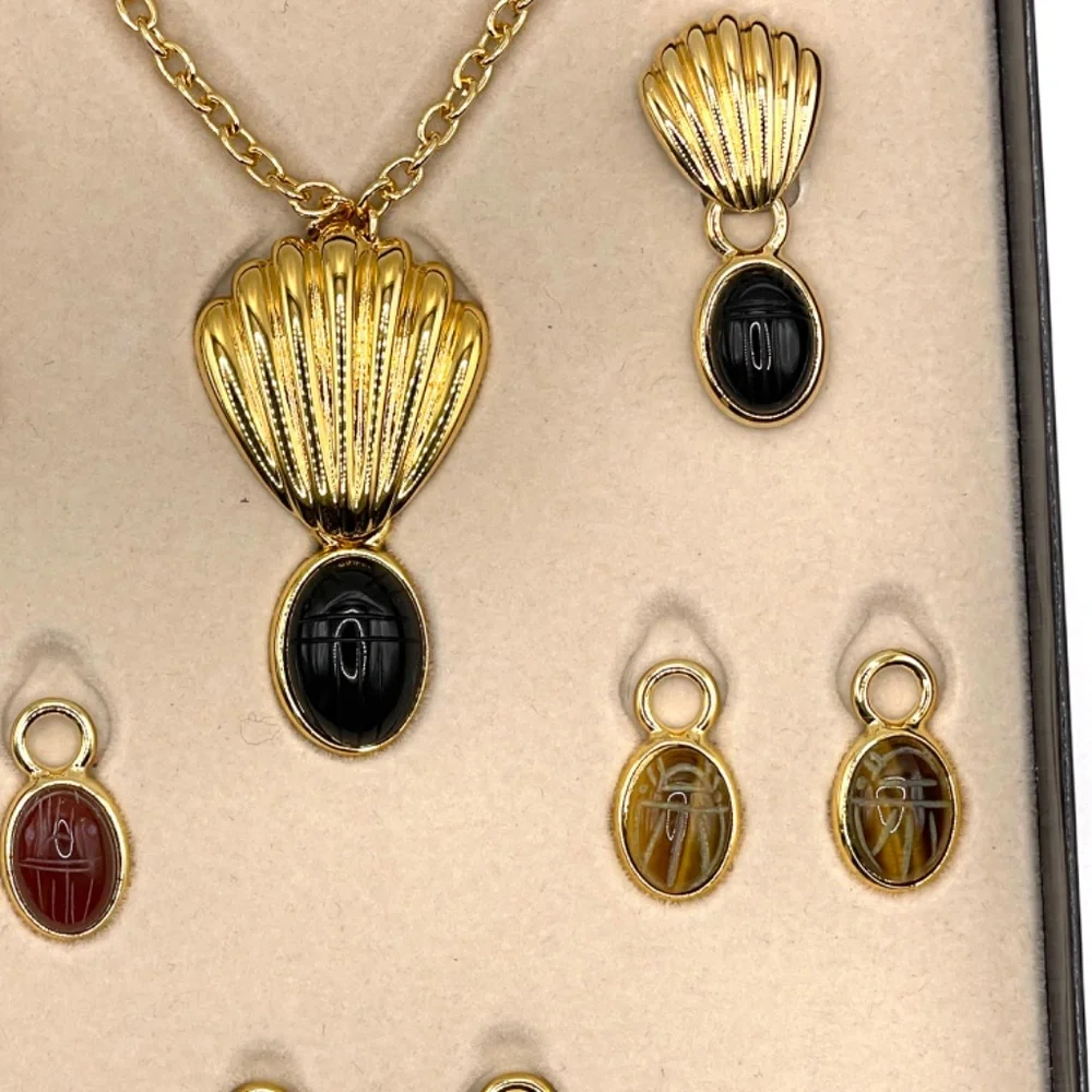 Weingeroff Signed QVC Interchangeable Pendant Pierced Earrings Scarab Set With B - Picture 10 of 12
